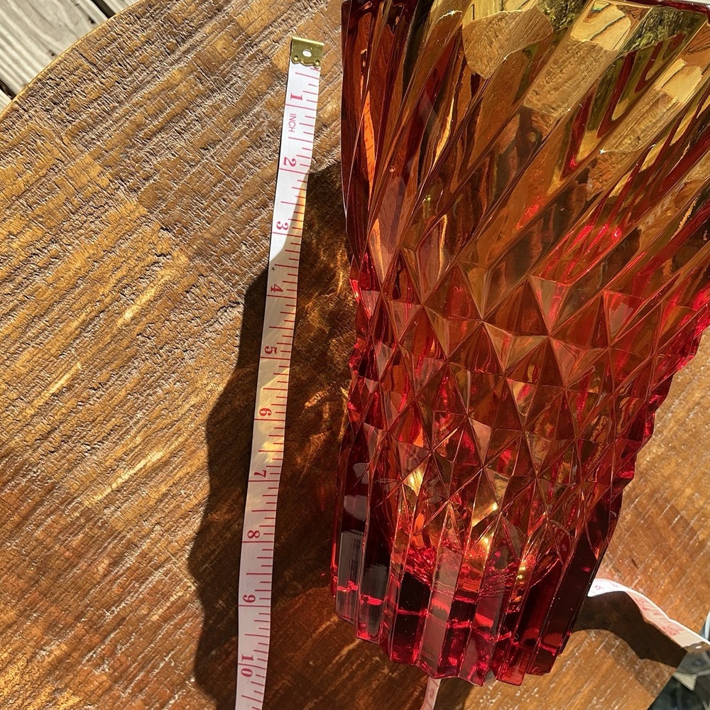 VTG L.E. Smith Amberina Diamond Point Swirl Vase Amber Glass, Heavy Pressed - Picture 9 of 14